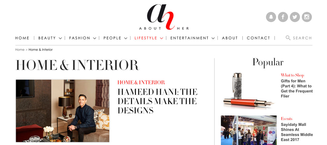 About Her: Home & Interiors - Hameed Hani Designer Press Feature - 5mm Design Store London