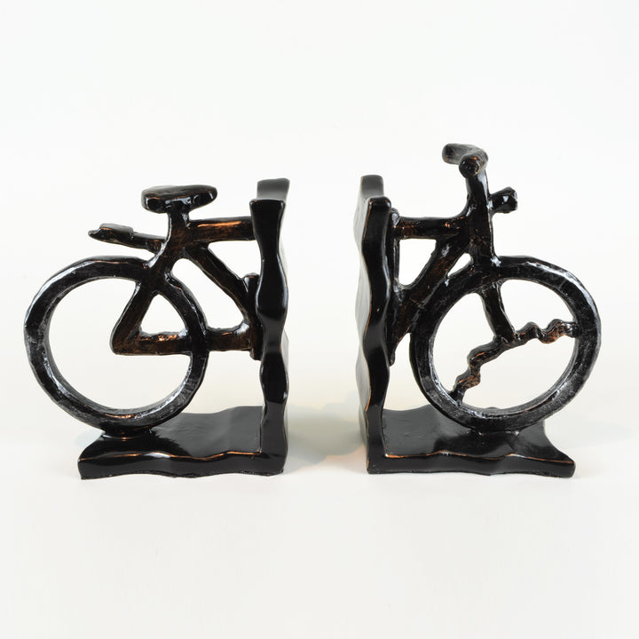 Bicycle Bookends II - Pair View 3 - A pair of bookends. Black and grey colours. Bicycle shape divided into 2 sections. Materials: Painted resin. Dimensions: W14 D6.5 H20cm (Each). Cycling home accessories. A designer gift for cyclists and spin class fitne