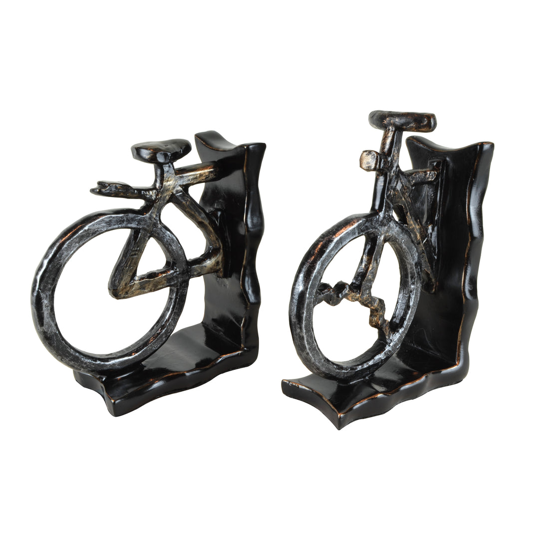 Bicycle Bookends II - Pair View 1 - A pair of bookends. Black and grey colours. Bicycle shape divided into 2 sections. Materials: Painted resin. Dimensions: W14 D6.5 H20cm (Each). Cycling home accessories. A designer gift for cyclists and spin class fitne