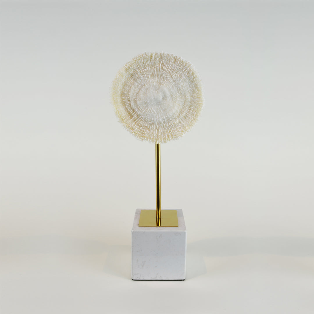 Coral Burst - Short view 1 - Decorative Object / Sculpture. Ivory Colour. Faux Coral home decor. Marble base. Materials: Sandstone, Carrara Marble, Nickel Plated Steel. Available in two sizes: Short, Tall. Short dimensions: W13 D8 H33cm. Tall dimensions: 
