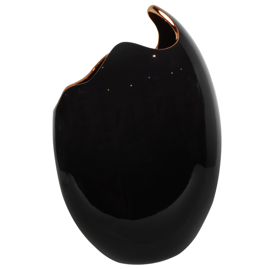 Egg Vase - Black & Copper - Ceramic vase. Modern style Decorative object. Organic shaped vase. Cracked egg-shaped vase. Glossy polished finish. Available in 6 colour combinations. Bowl interior colour options are Copper or Gold. Bowl outside colour option