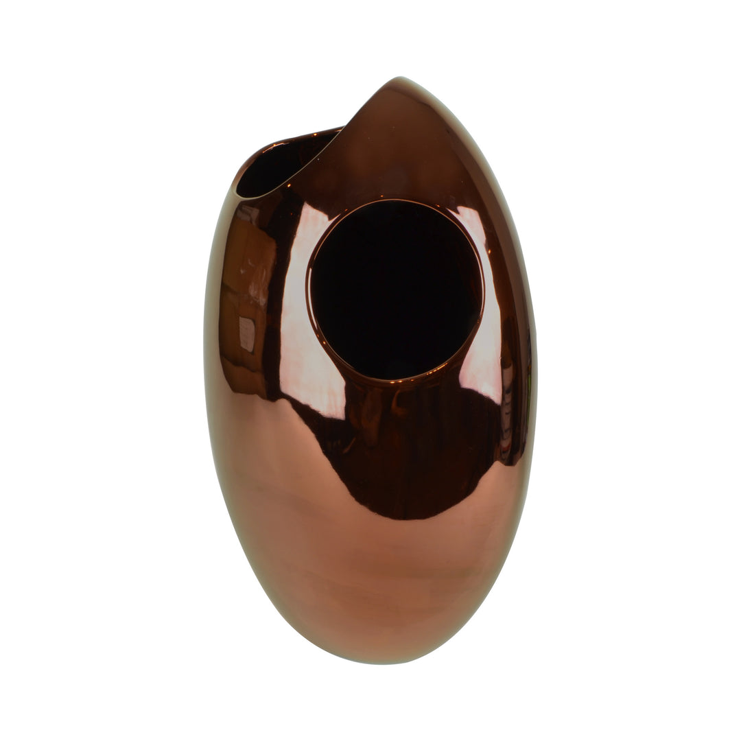 Pebble Vase - Copper - Ceramic Vase. Modern style Decorative object. Organic shaped vase. Pebble shaped vase. Glossy polished finish. Available in 5 colour combinations. Vase interior colour options are Copper or Gold. Vase outside colour options are Copp