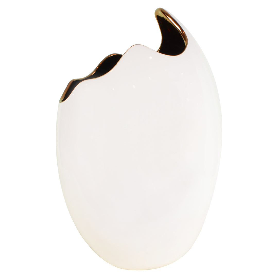 Egg Vase - Ivory & Copper - Ceramic vase. Modern style Decorative object. Organic shaped vase. Cracked egg-shaped vase. Glossy polished finish. Available in 6 colour combinations. Bowl interior colour options are Copper or Gold. Bowl outside colour option