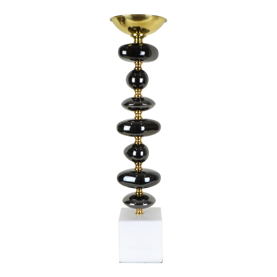 Pebbles Candle Holder - Large - Candle Holder. Black Chrome, Brass and Marble. Pebbles design. Available in 3 sizes. Dinner Party and Home Entertaining accessories. Create mood lighting with Pebbles Candle Holder. Medium-Large size candle holder for styling console tables and dinner tables. A perfect designer gift for any occasion.