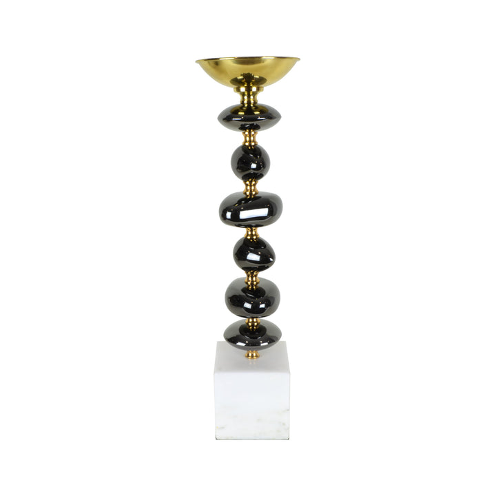 Pebbles Candle Holder - Medium - Candle Holder. Black Chrome, Brass and Marble. Pebbles design. Available in 3 sizes. Dinner Party and Home Entertaining accessories. Create mood lighting with Pebbles Candle Holder. Medium-Large size candle holder for styling console tables and dinner tables. A perfect designer gift for any occasion.