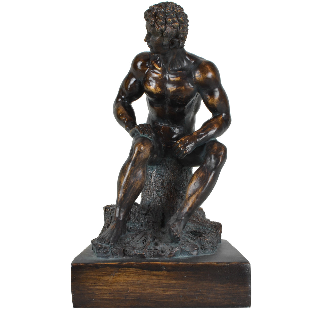 Roman Man Sculpture - View 2 -Decorative Object / Sculpture. Bronze Colour. David Figurine Sculpture. Materials: Painted resin. Old Rome theme home accessories. Michelangelo theme home decor. Dimensions: W17 D16 H30cm. Small size Sculpture / Ornament for styling shelves, console tables and display units.