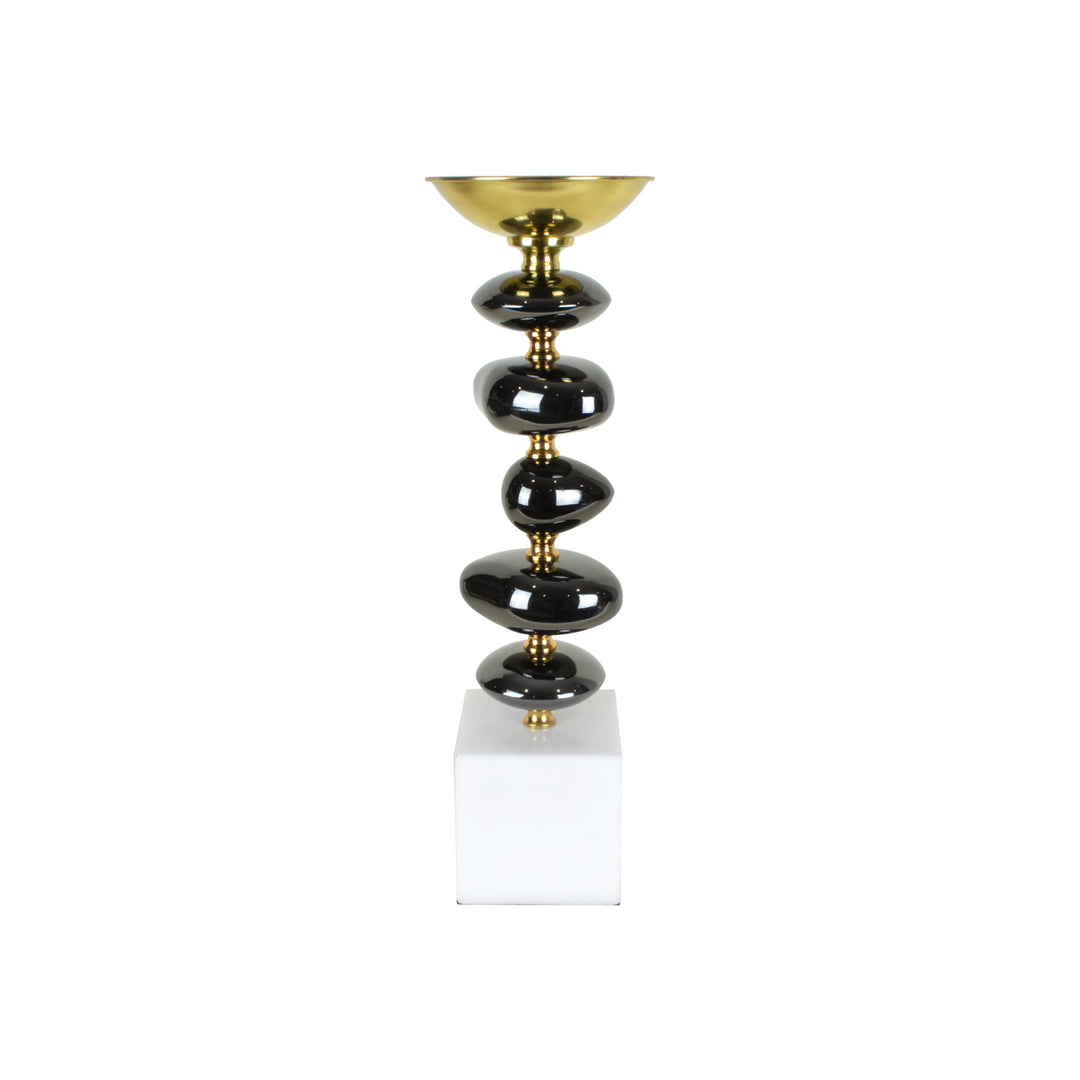 Pebbles Candle Holder - Small - Candle Holder. Black Chrome, Brass and Marble. Pebbles design. Available in 3 sizes. Dinner Party and Home Entertaining accessories. Create mood lighting with Pebbles Candle Holder. Medium-Large size candle holder for styling console tables and dinner tables. A perfect designer gift for any occasion.